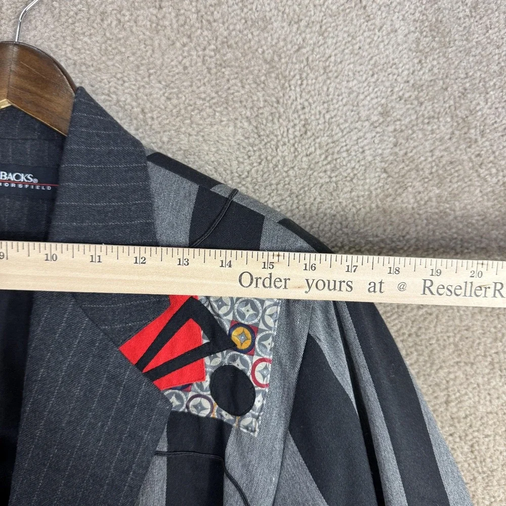 Vtg Canvasbacks Lutton & Horsfield Blazer Womens Small‎ Black Art Patch Jacket - Picture 8 of 11